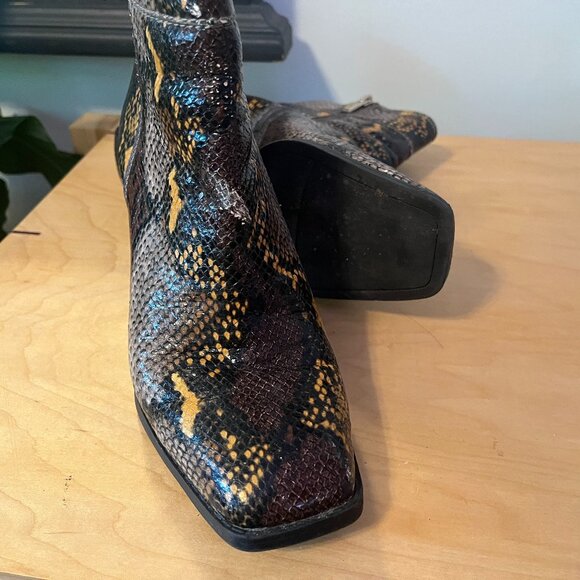 Franco Sarto Snakeskin Square Toe Boots (7) - Picture 5 of 5